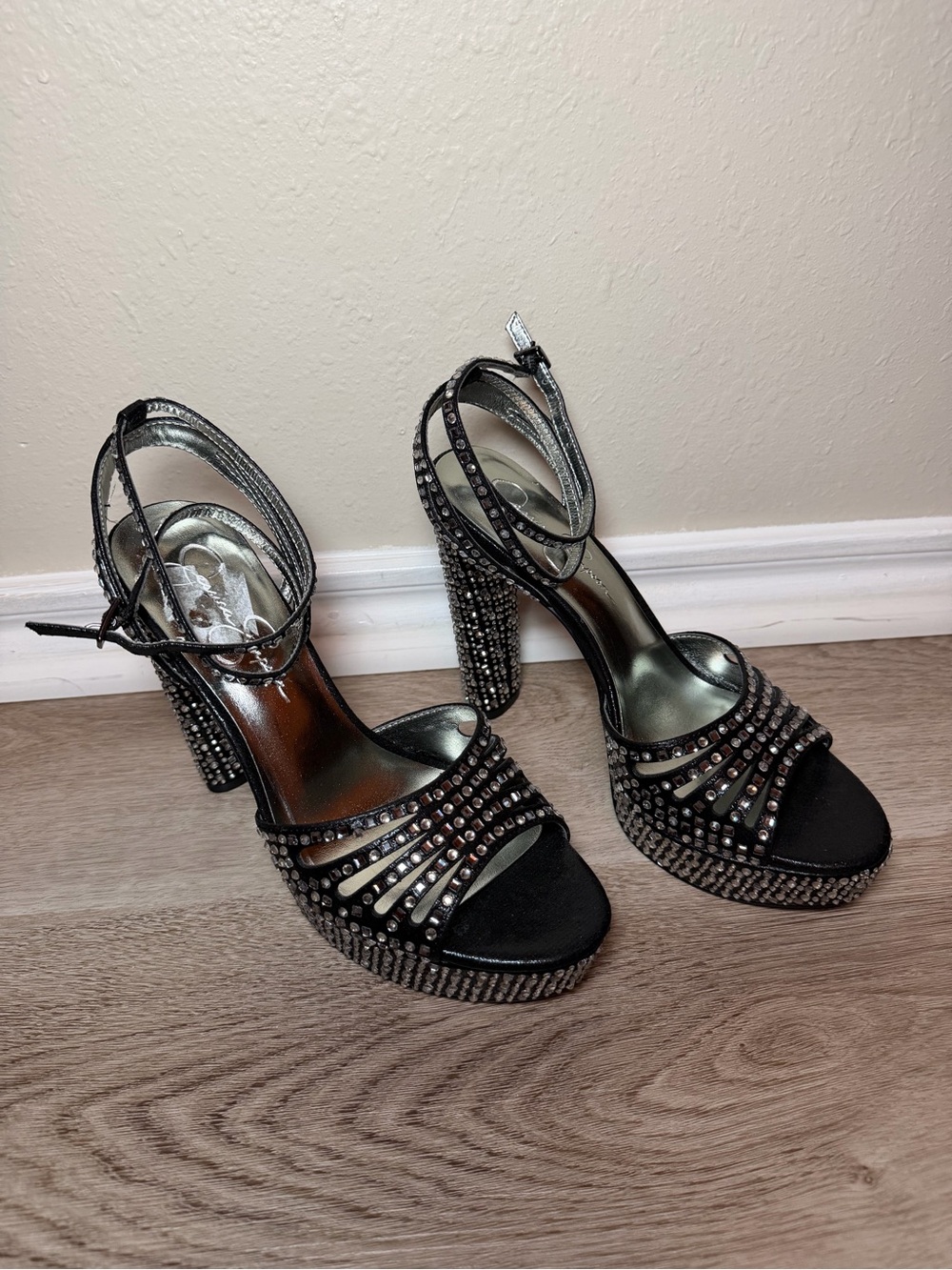 Jessica Simpson Black Rhinestone Platform Heels - Picture 6 of 9